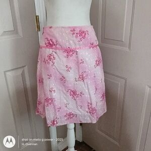 Exact Change vintage pink floral embroidered a-line mini shirt. Size 7.